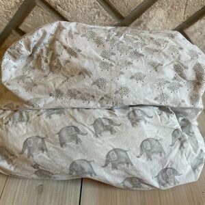 Lot of 2 Pottery Barn Kids Fitted Crib Sheets Gray Elephant and Sheep
